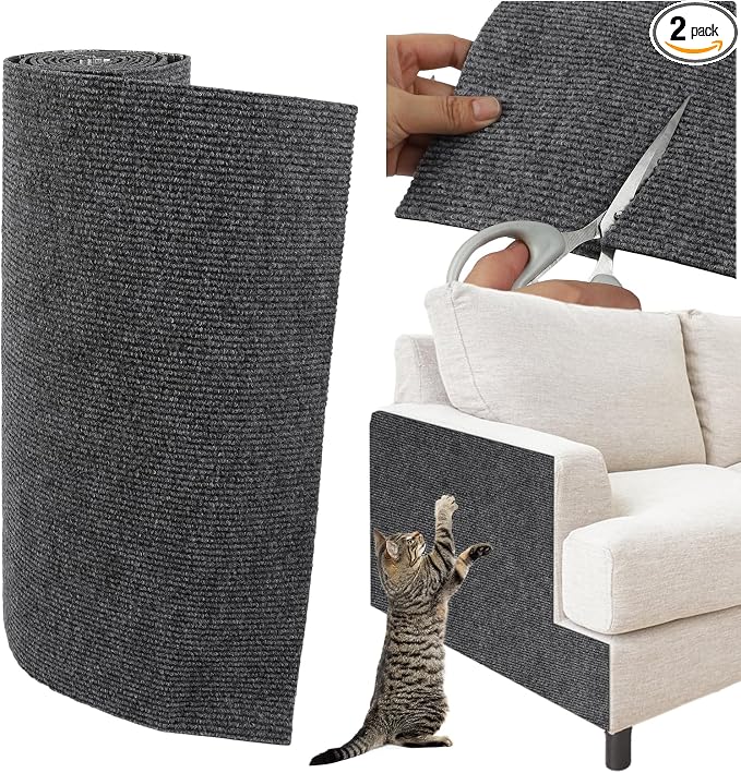 Trimmable Cat Scratcher Mat 2PCS, 78.7"x15.8" Self-Adhesive Scratching Carpet Pad Replacement for Cat Tree Shelves, Steps and Posts, DIY Scratch Couch Furniture Protector