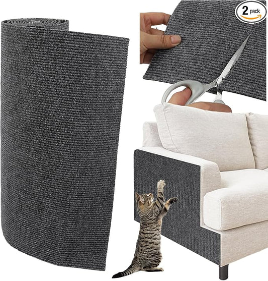 Trimmable Cat Scratcher Mat 2PCS, 78.7"x15.8" Self-Adhesive Scratching Carpet Pad Replacement for Cat Tree Shelves, Steps and Posts, DIY Scratch Couch Furniture Protector