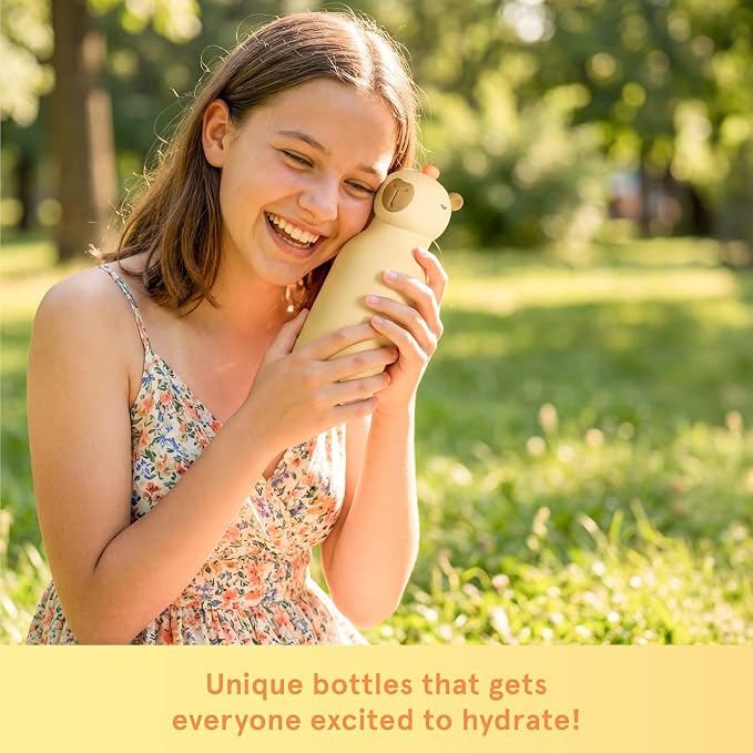 Asobu Bestie Bottle Limited Edition Collectible Kids Water Bottle with Animal Character Lid 16oz (460ml) Insulated Stainless Steel, Leakproof, Reusable with Straw Fun Gift for Girls & Boys