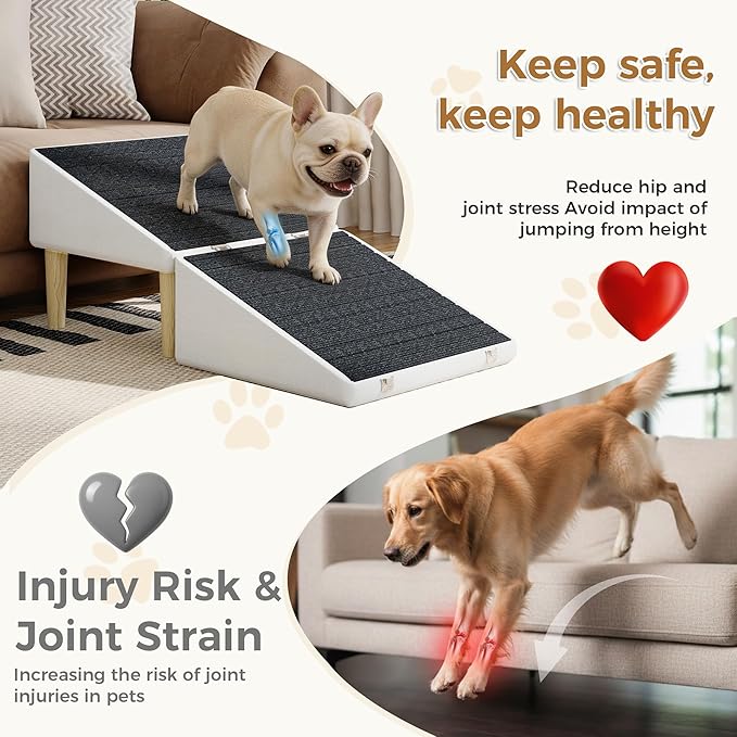 3-in-1 Dog Ramp Pet Stairs 18.9"x17.72"x19.29" with Hidden Storage Ottoman, Anti-Slip Steps for Small, Medium, Large, Senior & Injured Pets, 220LBS for Bed & Sofa, Beige