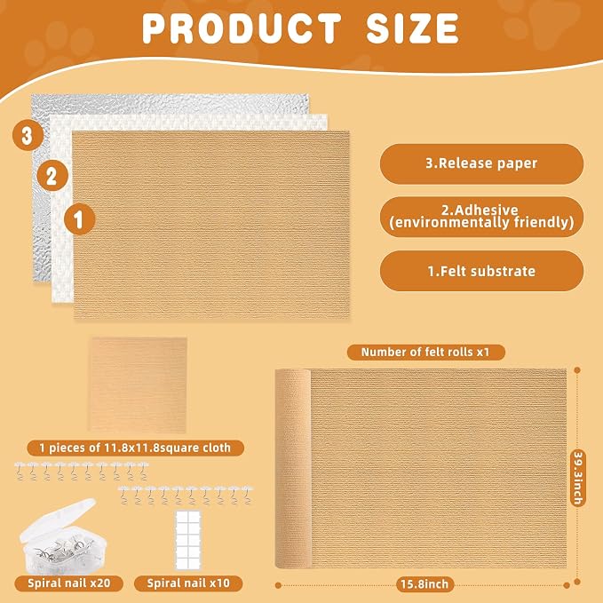 2pack Cat Scratch Couch Furniture and Wall Protector | Adhesive Cat Scratch Pad for Covering Cat Tower, DIY Climbing Cat Scratcher Couch Protector from Cat Claws Scratching (Beige)