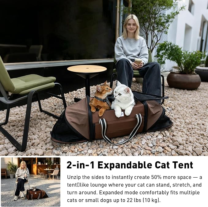 ETIAL 50% Extra Large Expandable Cat Carrier Backpack, 2-in-1 Cat Tent, Airline Approved Soft-Sided Under Seat Pet Travel Bag, Collapsible, 9.8" H
