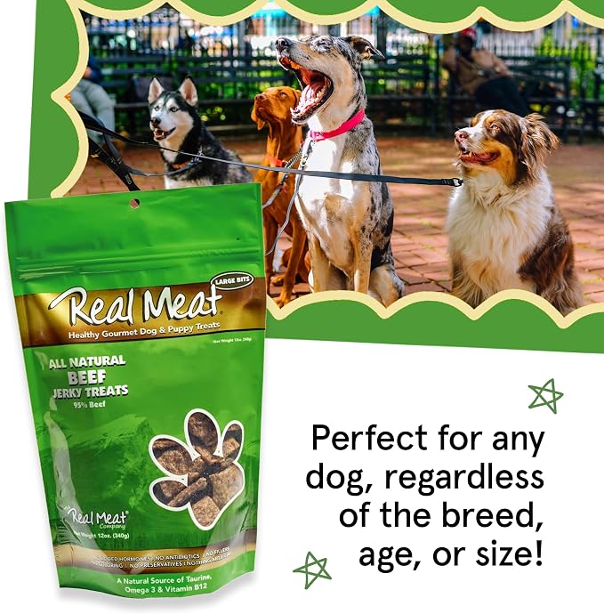 Real Meat Dog Treats - Two 12oz Bag of Bite-Sized Air-Dried Beef Jerky for Dogs - Grain-Free Jerky Treats with 95% Free-Range, Grass Fed Beef - All-Natural High Protein Treats