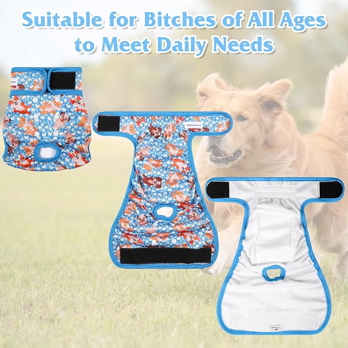 4 Pack Reusable Female Dog Diaper, Highly Absorbent Doggie Diapers for Female Dogs, Dog Diaper Large, Bulldog
