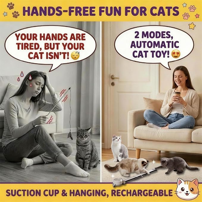 2-in-1 Electric Cat Wand – Rechargeable Auto Indoor Toy, Suction & Hanging Design, 2 Modes (Track Chase + Bounce),Perfect for Kittens & Adult Cats, Ultimate Cat Gift
