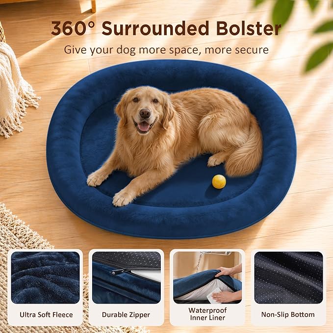 Orthopedic Dog Bed for Medium Dogs, Waterproof Dog Bed with Removable Bolsters, Egg Crate Foam Pet Couch for Medium Size Dog with Machine Washable Cover & Non-Slip Bottom, Navy