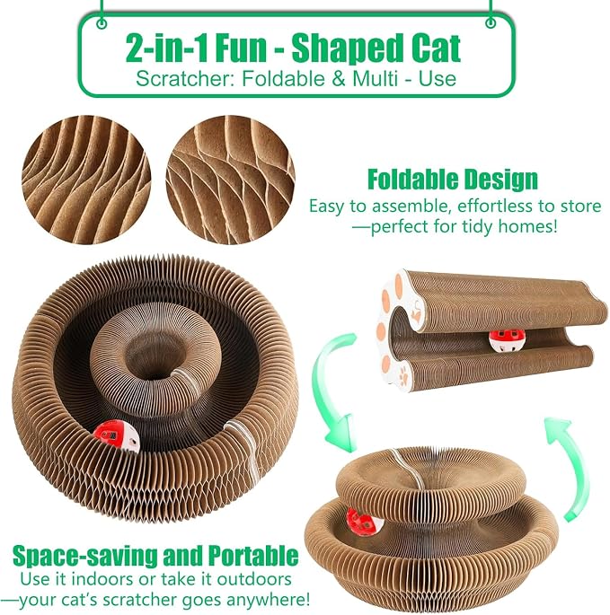 2 Pack Kitty kurls cat Scratcher – Foldable Kitty Curls Scratching Board, Magic Organ cat Toy with Reversible Corrugated Pads for Indoor Small Cats
