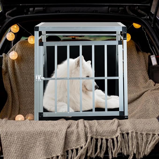 Premium Aluminum Pet Transport Box – Heavy-Duty, Ventilated, Lockable Travel Crate for Dogs & Cats – Space-Saving Trapezoidal Design, Portable Car Carrier with Durable Construction
