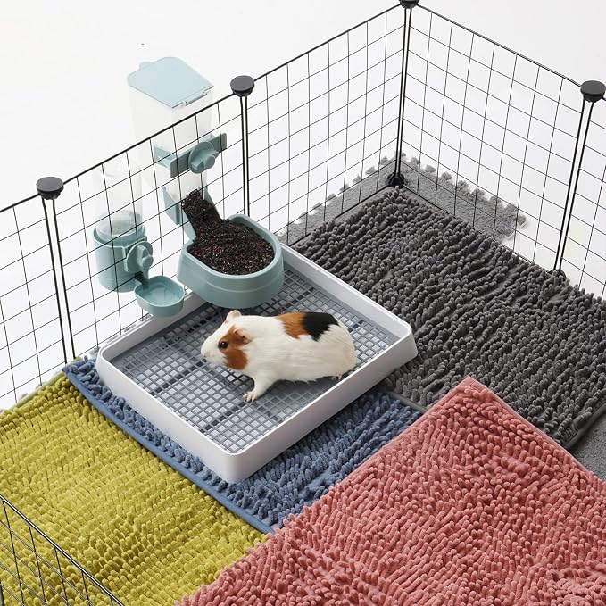 Oncpcare 4 Pack Rabbit Washable Pee Pads Reusable Guinea Pig Chenille Bed Training Pad Small Animal Sleeping Bedding Mat for Bunny Fleece Liners for Chinchilla Cage