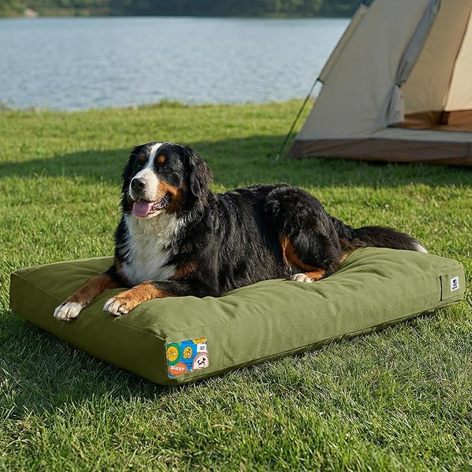 Sytopia 47 Inch Durable Indestructible Dog Bed for XXL Dogs, Outdoor Canvas Chew Proof Pet Crate Mat with Waterproof Washable Removable Cover, Indoor Patio Pet Pad for Crate, Green