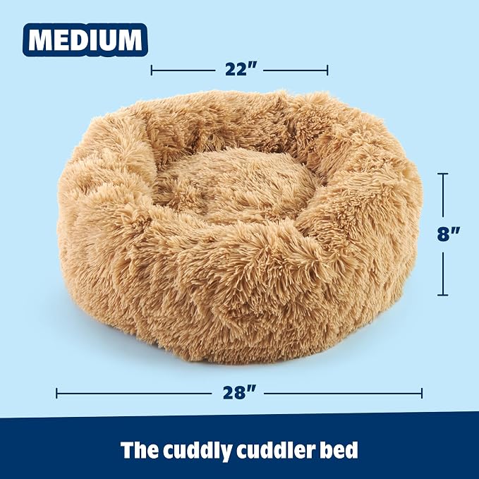 Barkbox Dog Bed, 2-in-1 Memory Foam Donut Cuddler Dog and Cat Bed, Calming Orthopedic Joint Relief Fur Crate Lounger for Pets, Machine Washable + Removable Cover, Waterproof Lining, Includes Toy