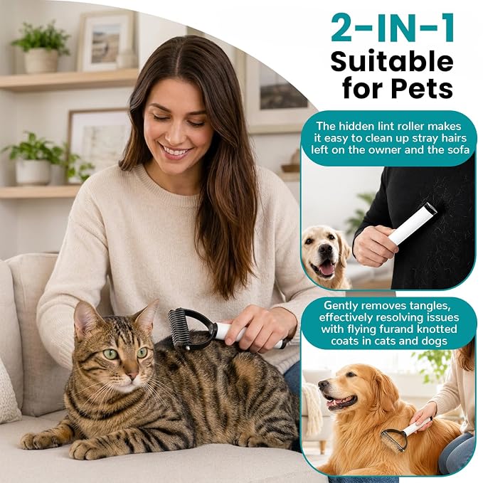 Deshedding Dog Brush with Dual-Sided Shedding Blade, Undercoat Rake & Dematting Comb, 2-in-1 Pet Hair Removal Tool for Dogs and Long-Haired Cats (Brown-1PCS)