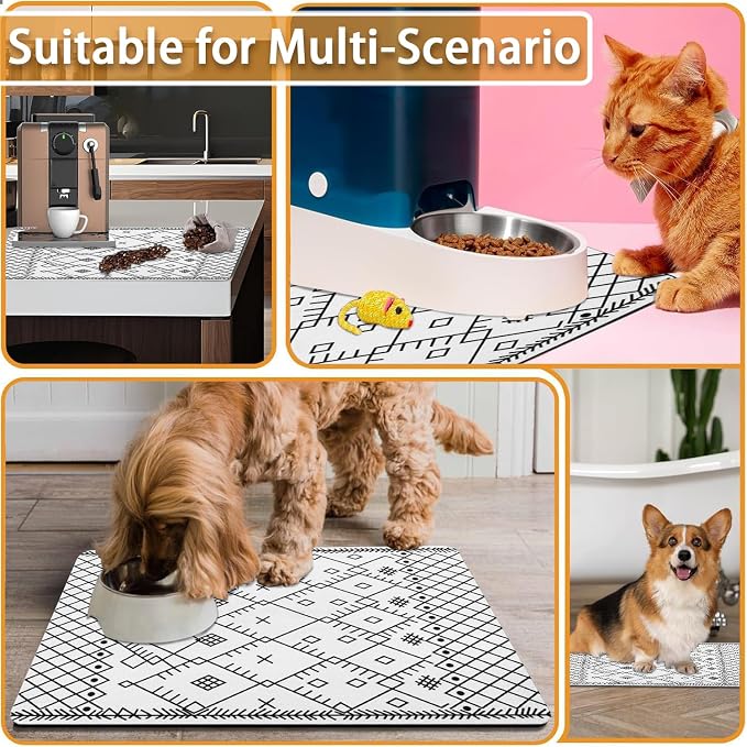 Absorbent Pet Dog Bowl Mat for Food and Water, Pet Cat Food Feeding Mat with Non Slip Rubber Backing, Dog Food Mats for Floors Waterproof, 17"x30"