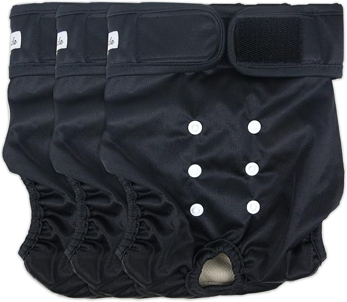 Washable Female Dog Diapers - Premium Reusable Diapers for Doggie in Heat - Highly Absorbent Dog Diapers Female for Pet Incontinence with Adjustable Snaps(Black, XXL)