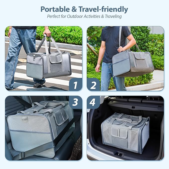 Lawfery Cat Carrier for 2 Cats, Large Soft-Sided Pet Travel Carrier, Dual Compartments, Privacy Protection, Dog Carrier for Small/Medium Dogs, Home & Outdoor Use