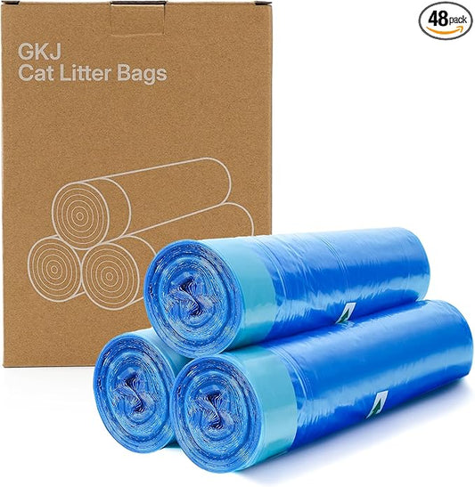 GKJ Cat Litter Refill Bags, 48pcs for Up to 12-Month Supply, Replaced Cat Waste Bags for Litter Trash Can, 7-Layer EVOH Odor Control, One-Pull Seal, No Twisting, No Tying