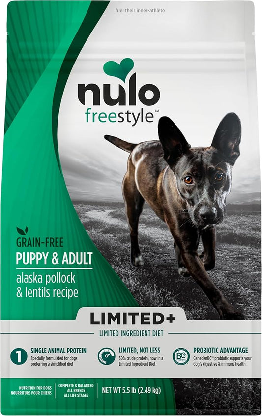 Nulo FreeStyle Limited Ingredient Dry Dog Food - High Protein Alaska Pollock & Lentils Recipe, Natural Grain Free Dog Food for Puppies & Adults, Small, Medium and Large Breed Kibble, 5.5lb Bag