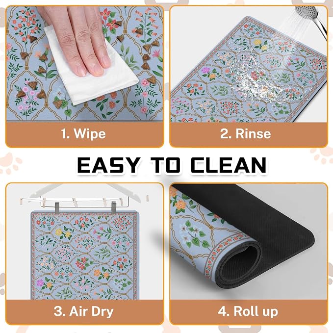 Absorbent Pet Dog Bowl Mat for Food and Water, Pet Cat Food Feeding Mat with Non Slip Rubber Backing, Dog Food Mats for Floors Waterproof, 17"x30"