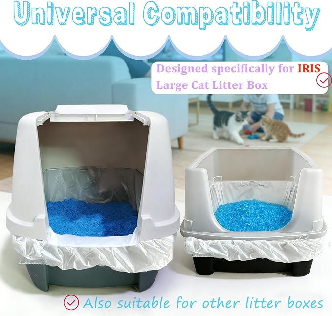 PurifyLogix Large Cat Litter Liners, Jumbo Drawstring Leakproof Bags for IRIS Cat Litter Boxes, Heavy Duty 2 MIL Tear-Resistant Extra Durable Disposable Bags for Most Cat Litter Pans, 42“ x 20”, 16PCS