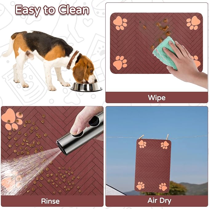 Pet Feeding Mat-Absorbent Dog Feeding Mat for Food and Water Bowl,No Stains Pet Placemat,Quick Drying Water Dispenser Mat for Dog and Cat,Easy to Clean Dog Accessories(L,Dark Brown)