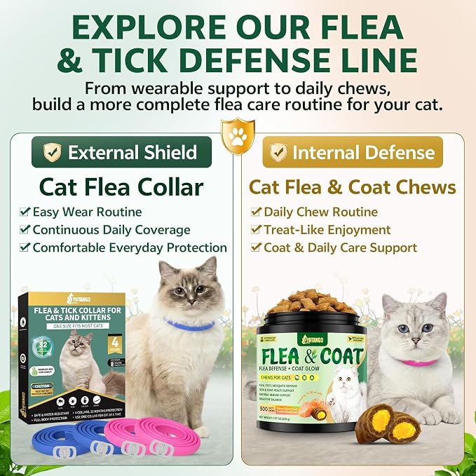 4 Pack Flea Collar for Cats, 32 Months Flea and Tick Prevention for Cat, Waterproof & Natural Cat Flea and Tick Treatment, Adjustable for Cats Kittens(Blue&Pink)