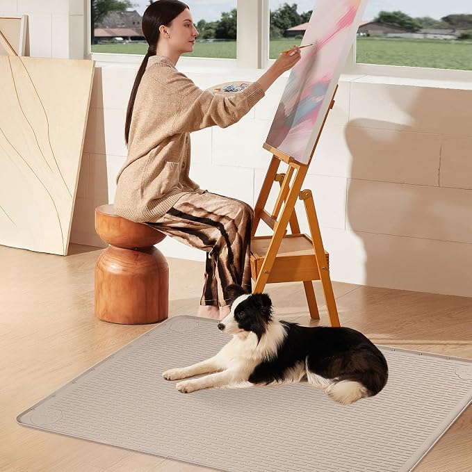 Pee Pads for Dogs, 40" x 40" Extra Large Reusable Silicone Mat, Washable Puppy Training Pads for Potty Training, Non-Slip, Leak-Proof, Indoor Floor Protection (Khaki)