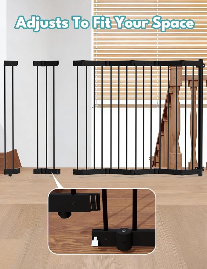 No Pawblems Retractable Safty Gate, 45" Wide Metal Adjustable Dog Gate for Doorways, Stairs & Hallways, 30" Tall, Auto Retract Design, No Bottom Bar, Black