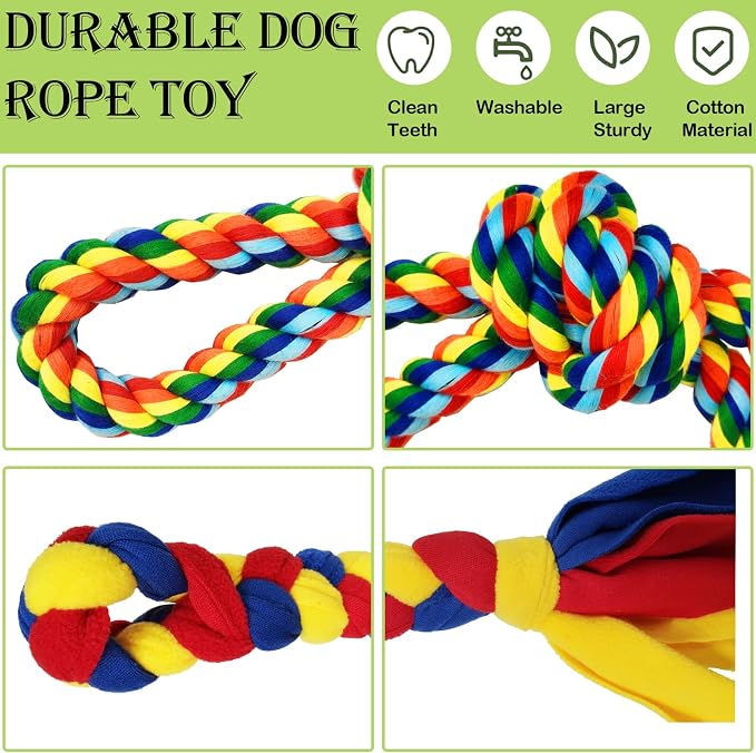 Flirt Pole for Dogs, Interactive Teaser Wand with 1 Fleece Rope Toy for Chase and Tug of War+Outdoor Interactive Dog Toys with 2 Rope Toy for Large Medium Small Dogs Chase
