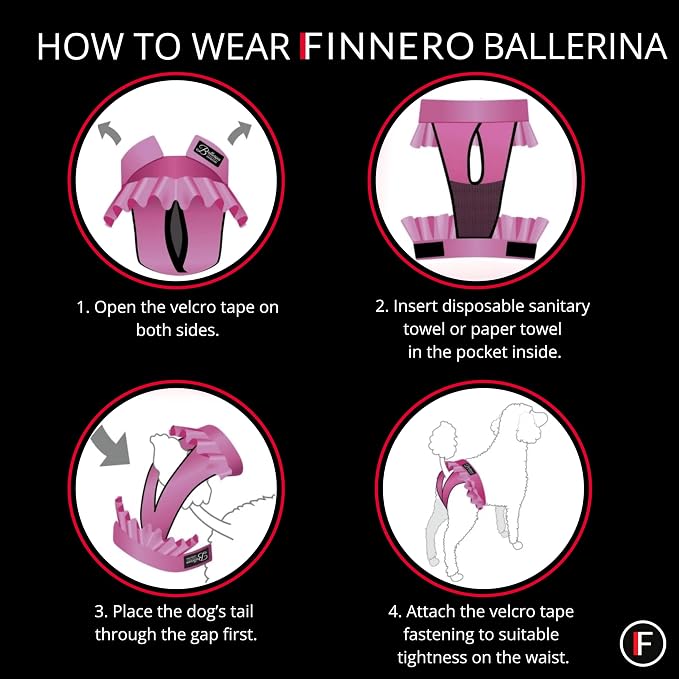 FINNERO Ballerina Dog Diaper – Washable, Reusable, Leak-Proof – Heat, Period & Urine Incontinence Protection – Comfortable, and Stylish Design – Adjustable Fit for Female Dogs – XXS, Pink