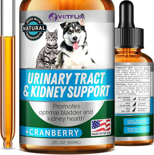 UTI and Kidney Support Liquid for Dogs, Cats, Puppies and Kittens, 2 Fl Oz | Natural Urinary Tract Supplement with Cranberry, Supports Bladder and Immune Health, Made in USA