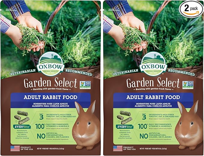 Oxbow Garden Select Rabbit Food,Adult,Made Timothy Hay for Rabbit,Bunny Food Pellets,Non-GMO,No Soy or Wheat,Small Animal Pet Products,Made in USA,High Fiber,8 lb. Bag,(Pack of 2)