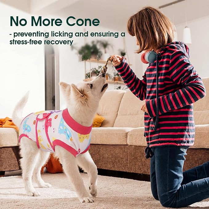 Kuoser Dog Surgery Recovery Suit, Pet Recovery Suit for Dogs Female Male Spay Neuter, Anti-Licking Dog Surgical Onesie for Abdominal Wounds Skin Issues, Dogs Bodysuit Cone E-Collar Alternative, L