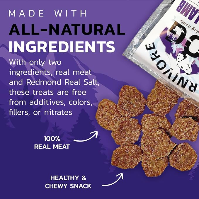 Carnivore Dog Treats, Human Grade, Grass-fed and Finished Beef and Lamb Made with Redmond Real Salt, No Additives - Healthy, Chewy, Training Snacks for All Breeds, Lamb Slider, Pack of 3