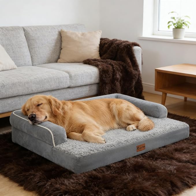 Orthopedic Dog Beds for Medium Sized Dogs, Waterproof Egg Crate Foam Medium Dog Couch Beds for Crate 35x22Inch, Washable Pet Beds with Removable Cover and Nonskid Bottom, Grey