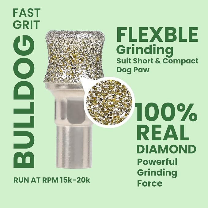 Diamond Dog Nail Grinder Attachment, Diamond Rotory Bit for Dogs&Pets Nail Care, Made for Dremel Grinder for Animals Nail Care & Home Grinder Tools, Bulldog, Fast-grit