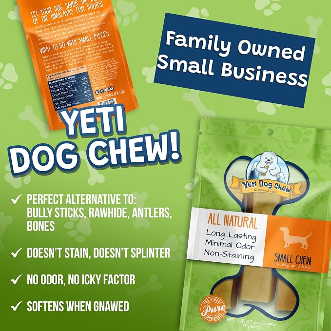 Yeti Dog Chew - Yak Cheese Himalayan - Healthy Long Lasting - Yak Chews for Large, Medium and Small Dogs - Yak Bones for Dogs - Natural Yak Cheese - Small, Bulk, 3lb, 40 Piece