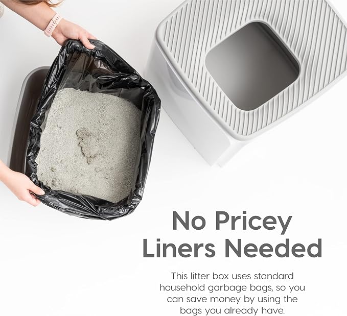 IRIS USA Cat Litter Box Top-Entry Square Top Entry Litter Box with Scoop, Enclosed Litterbox with Odor Control, Dog Proof Covered Litter Box Design, Easy to Clean, White/Gray