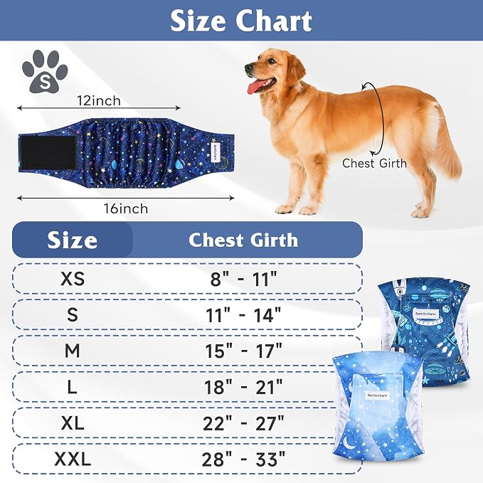 5 Pack Dog Diapers Male, High Absorbing Dog Wraps, Belly Bands for Male Dogs with Incontinence or Frequent Urination, Washable Doggie Diapers Star L