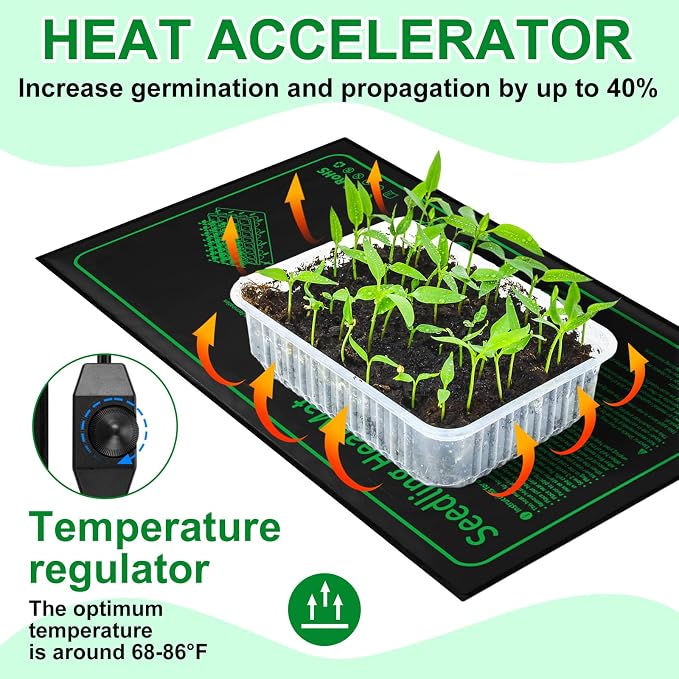 Ganeen 4 Pack Seedling Heat Mat for Seed Starting with Temperature Adjustable Knob 10" x 20" Waterproof Heating Pad for Plant Hydroponic Heating Pad Durable Germination Warm Mat for Indoor Home Garden