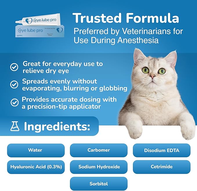 Sentrx - Eye Lube Pro Eye Drops for Dogs, Cats, and Horses, Hydrating Gel Eye Drops with Hyaluronic Acid and Carbomer Lubrication, for Dryness, Itching, and Irritation, 20g, 6 Pack