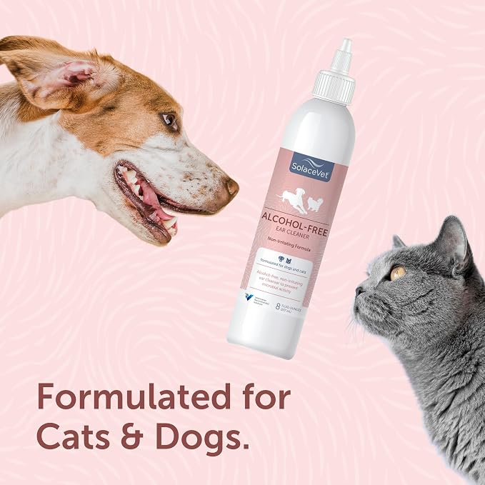 SolaceVet Alcohol-Free Ear Cleaner 8 oz – Veterinarian Recommended Gentle Ear Cleanser for Dogs & Cats, Non-stinging Formula