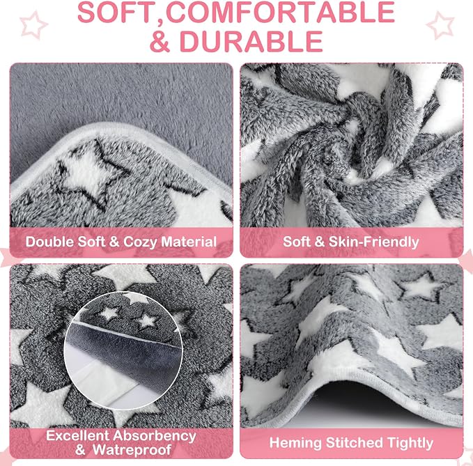 Tranqun 4 Pcs Waterproof Dog Blankets 24 x 16 Inch Washable Puppy Blankets for Small Dog Reusable Pet Pee Pad Soft Reversible Fleece Cat Blanket Sleep Floor Mat for Guinea Pig Cage Liners (Multicolor)
