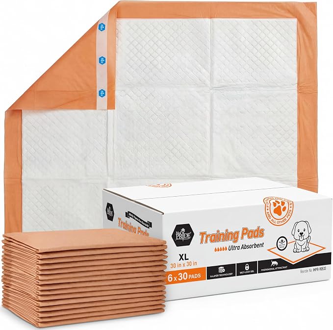 MED PRIDE Dog Training Pads with Adhesive Tabs & Attractant, 30 Count Puppy Pee Pads, 30 x 30 Inch Extra Large Disposable Potty Pads, 6-Layer Ultra Absorbent Leakproof Waterproof Pet Pads