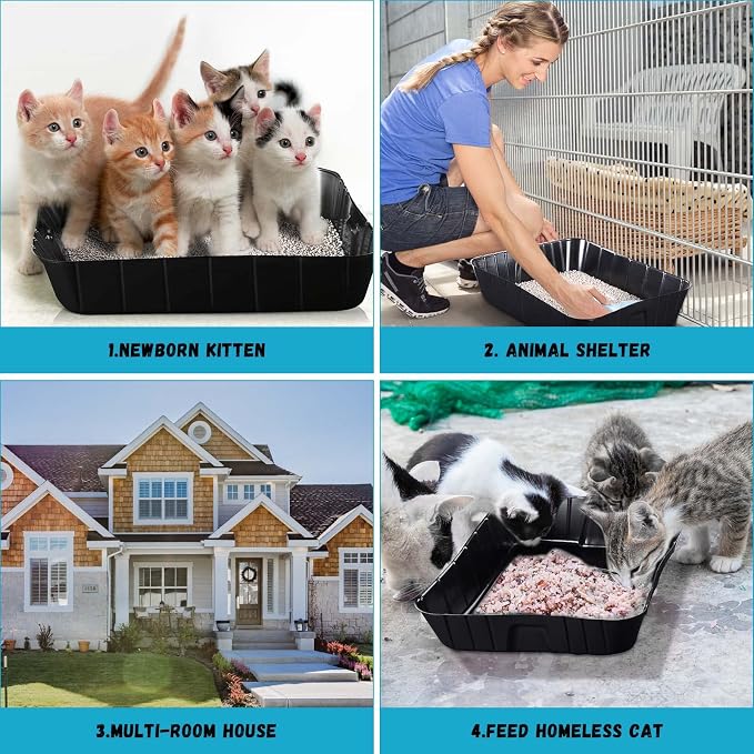 Bokon 12 Pcs Disposable Litter Boxes for Cats Plastic Cat Litter Tray Large Kitten Pan for Kitty Rabbit Guinea Pig Hamster Pets Supplies Travel Home Toilet, 15. 7 x 11. 8 x 3 Inches
