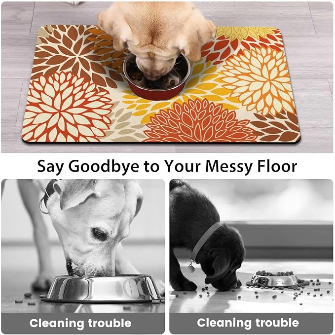 Dog Food Mats 2 Pack for Floors, Absorbent and Quick-Drying Pet Cat Food Mat,Anti-Fouling and Easy-to-Clean Pet Feeding Mat,Dog Bowl Mat for Messy Drinking Water Bowls 12"x 20"+18x24
