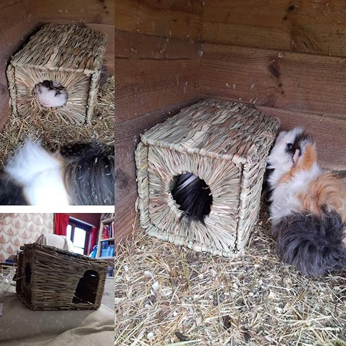 Tfwadmx 2 Pack Rabbit Grass House - Natural Hand Woven Seagrass Play Hay Bed, Collapsible Hideaway Hut Toy for Bunny Hamster Guinea Pig Chinchilla Ferret