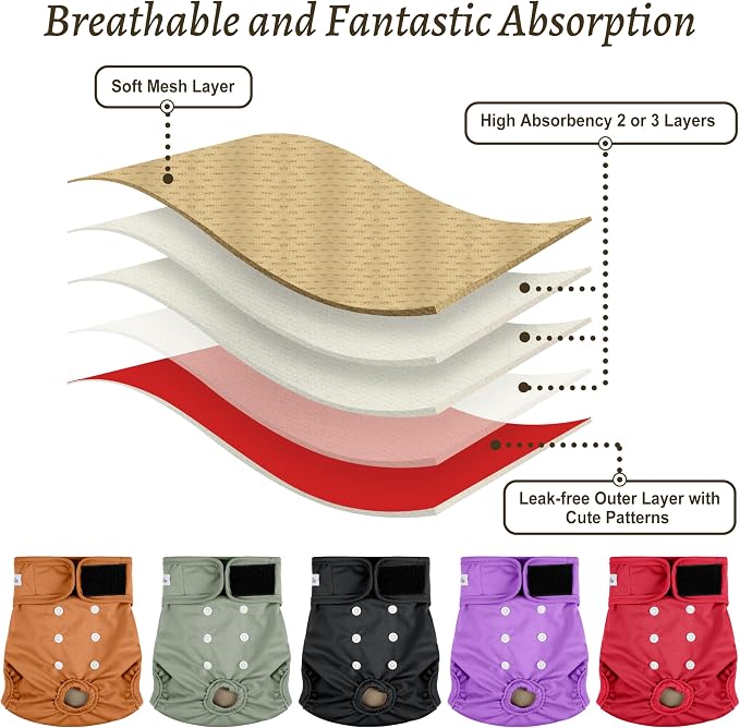 Female Dog Diapers 5Pcs - Premium Reusable Diapers for Doggie in Heat - Highly Absorbent Dog Diapers Female for Pet Incontinence, Red, XL