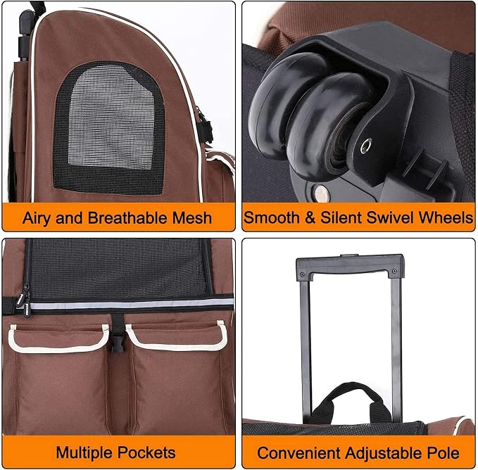 Pet Rolling Carrier Backpack with Wheels, Portable Cat Dog Travel Trolley Bag Carrier Case Luggage Box Backpack for Outdoor Indoor Use for Small Dogs/Cats
