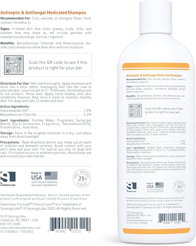 Veterinary Formula Clinical Care Antiseptic and Antifungal Shampoo Plus Antiparasitic and Antiseborrheic Shampoo for Dogs Bundle, Help Support Itchy Flaky or Oily Skin, 2 Pack 16 fl oz Each