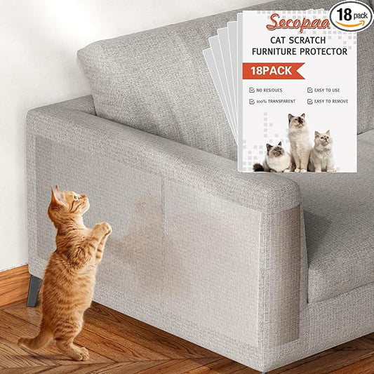Secopad 18 PCS Large Cat Scratch Furniture Protector, Transparent Couch Protector from Cat Claws, Single-Sided Self Adhesive Anti Pet Deterrent Sofa Cover, 17IN